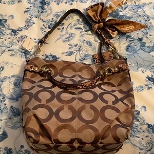 Coach Tan and Brown Signature Shoulder Bag